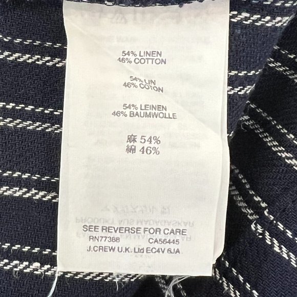 J. Crew Point Sur Freddie Navy Blue Pinstriped Back Bow Linen Blend Top sz 4 - Picture 7 of 7